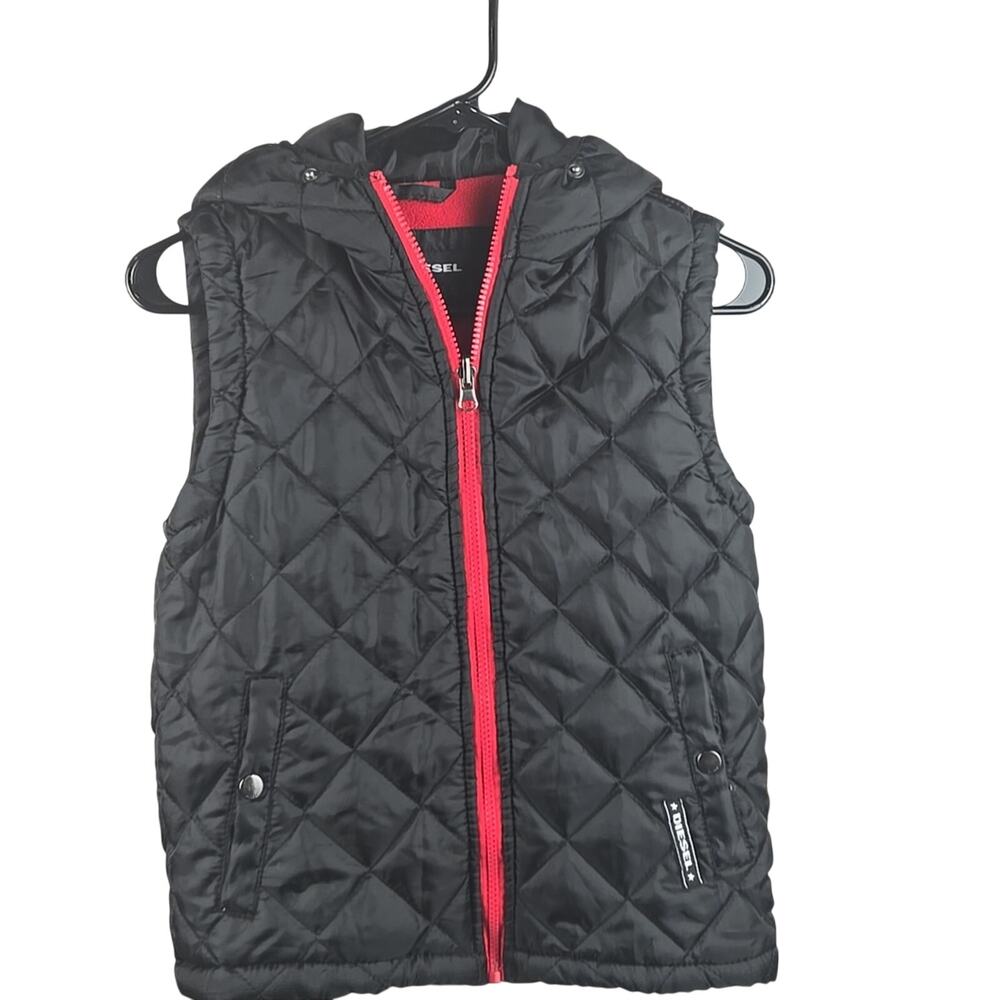 Diesel Boys Quilted Puffer Vest Hooded Black Size 8